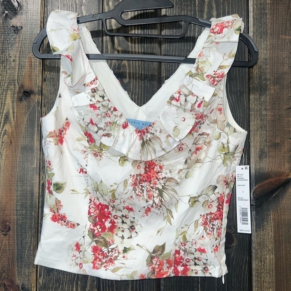 Antonio Melani Crop Top 0 NWT Floral Ruffle Boho V-neck Formal Casual - Picture 1 of 8
